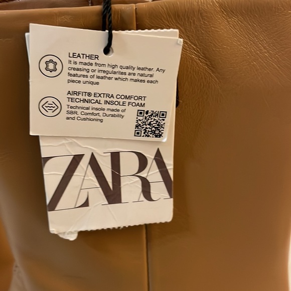 NWT Zara nude tan cognac genuine leather platform ankle boots 38 Fall Staple - Picture 4 of 7